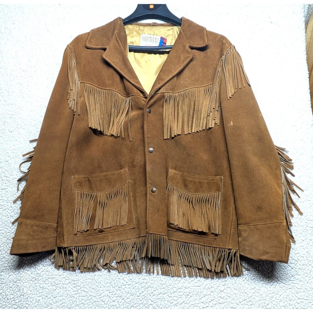 Schott Western Brown Suede Leather Fringe Jacket Coat  44 Rancher Cowboy USA VTG